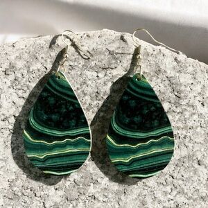 Wooden Teardrop Green Dangle Earrings